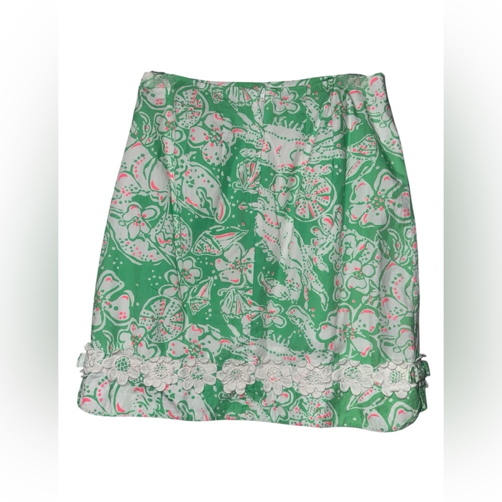 ⚡️ Lilly Pulitzer Green Floral Lace Trim Mini Skirt Size 0